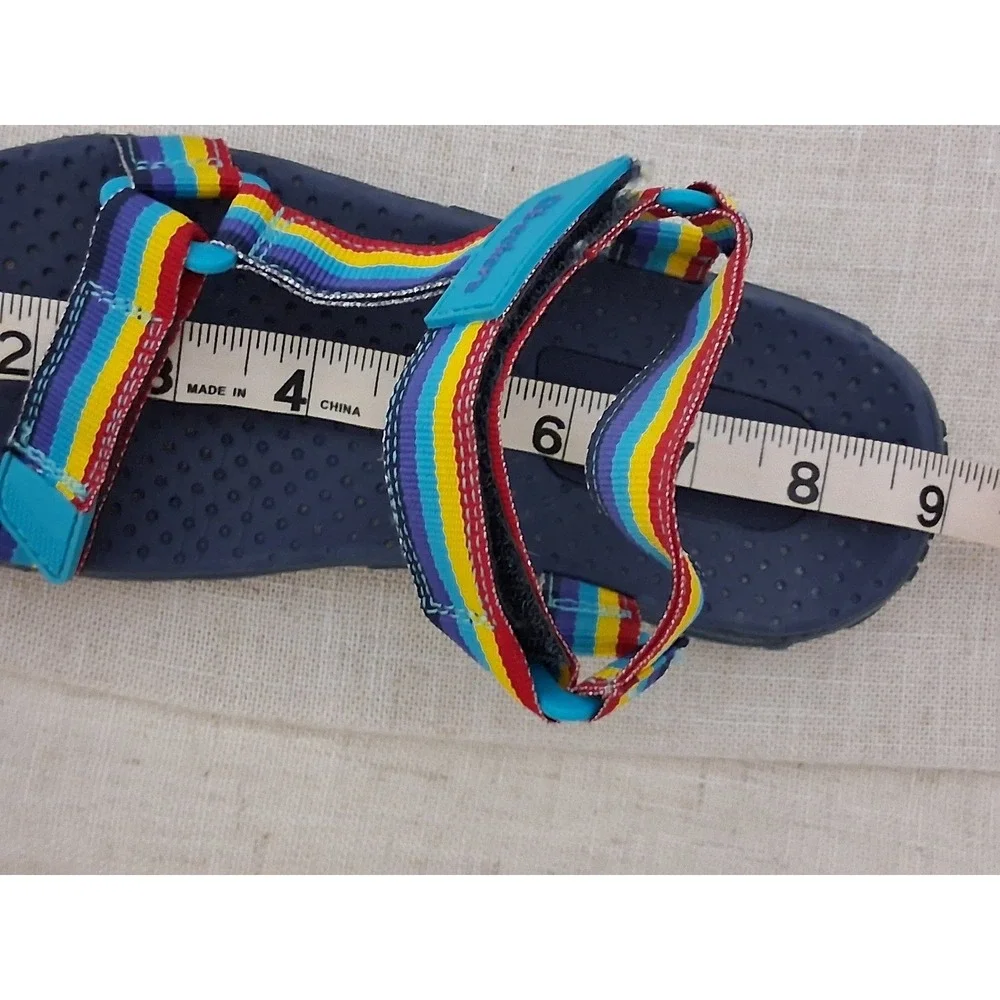 Skechers Kids Rainbow Striped Sport Sandals Navy Blue Strappy Adjustable